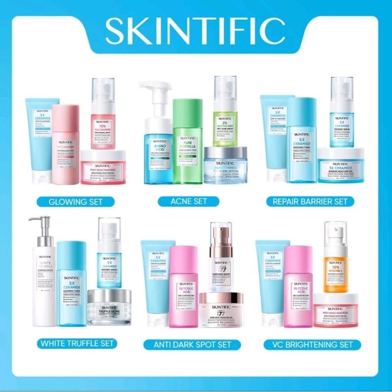 beautyroskin ~ SKINTIFIC paket 4pcs 4in1 BPOM acne, glowing, anti dark spot, barrier set, white truf