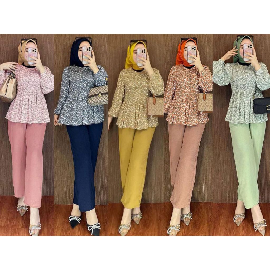 Hijabah id | One Set Rayon Motif Bunga I KULOT RAYON | ONESET WANITA PANJANG KEKINIAN | BUSUI