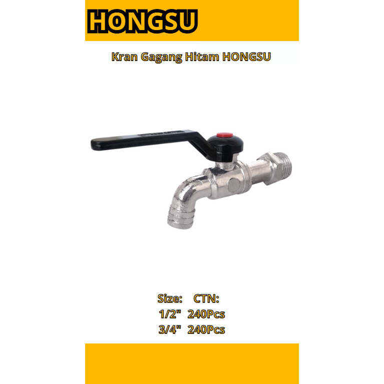 Kran Air Tembok Besi Gagang Besi Hitam / Kran Air Bola Besi 1/2 3/4"