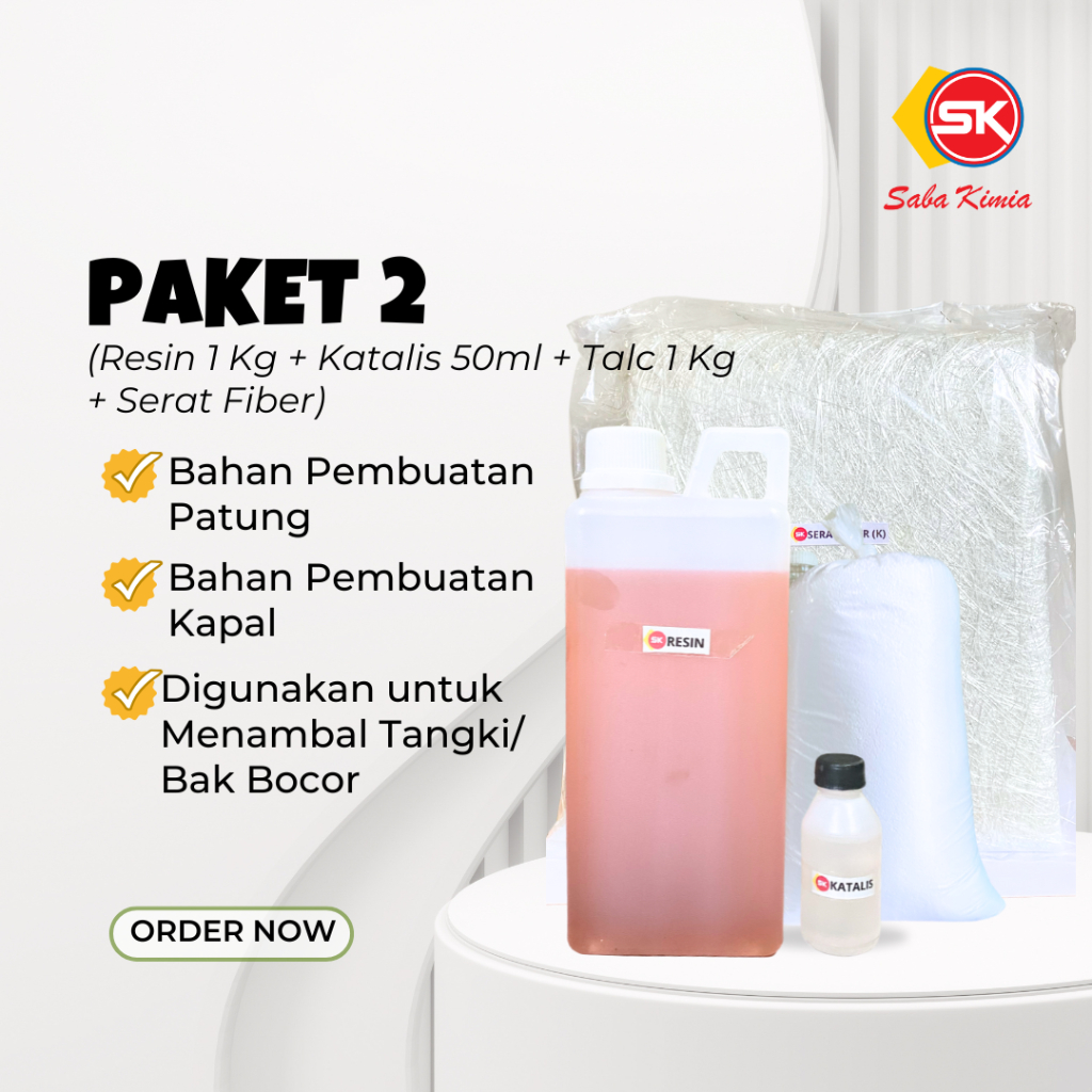 Resin 1 Kg + Katalis 50 Grm + Talc 1 Kg + Serat FIber / Met PAKET 2