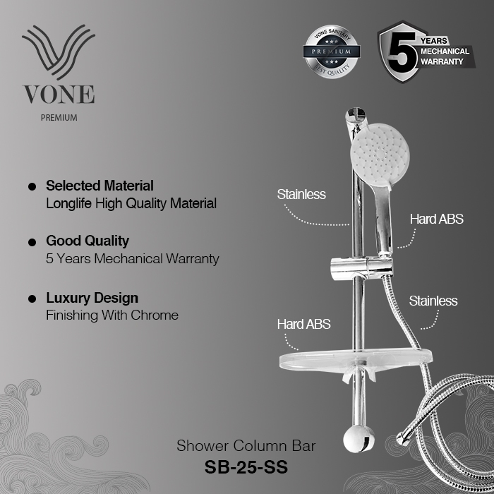 VONE Hand Shower Mandi Tiang Genggam Kepala Shower Full Set SB-25-SS ( VONE PREMIUM )