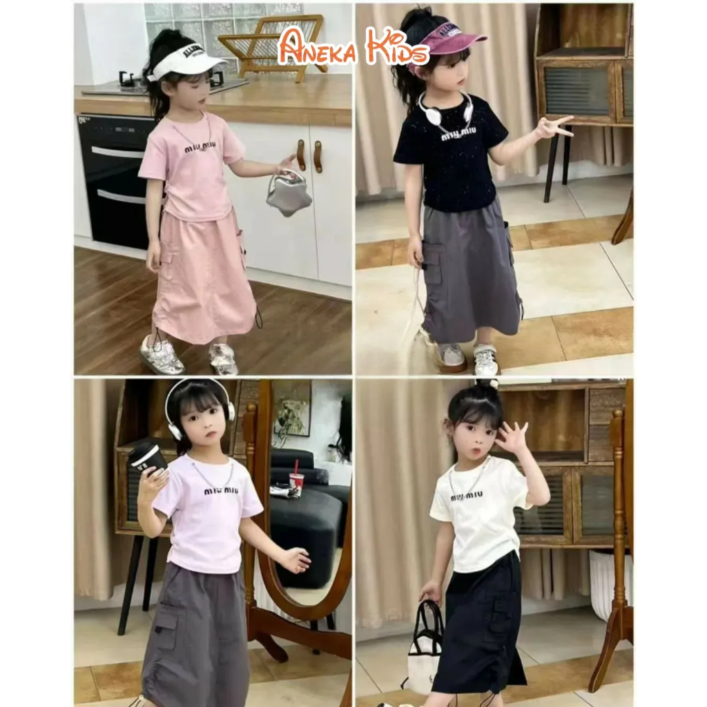 Setelan Rok Panjang Anak Perempuan / Setelan Rok dan Kaos - Setelan Korean Kekinian