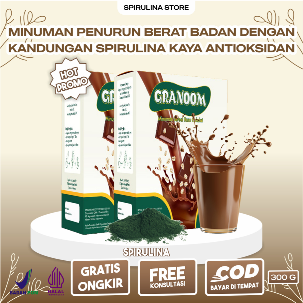 

Minuman Sereal Kontrol Gula Darah Cegah Diabet Kolesterol Granoom +Antioksidan Spirulina Paket 2 Box