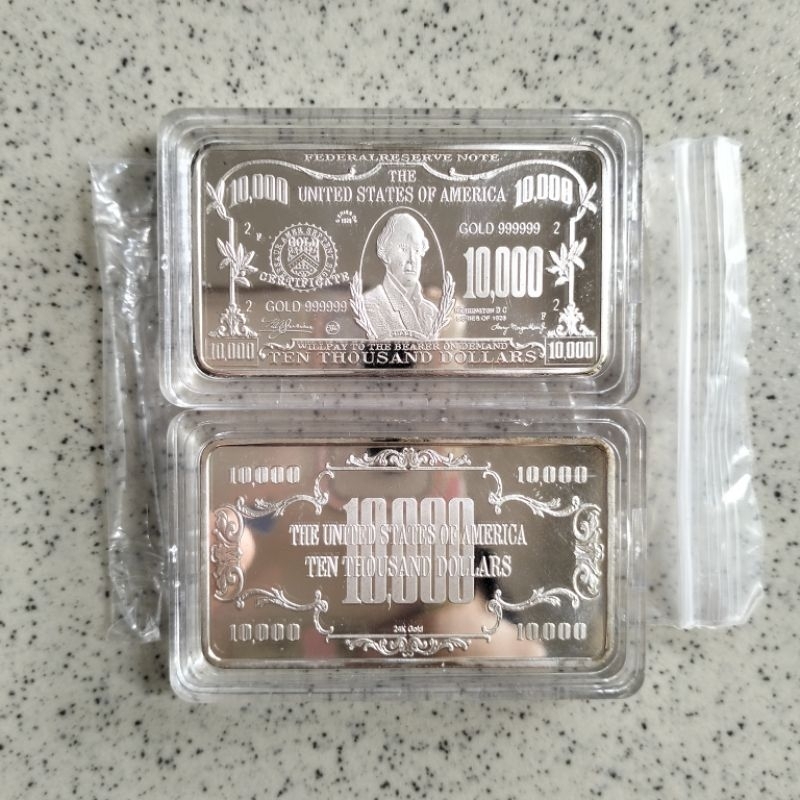 Koin Souvenir Batangan 10000 Ten Thousand Dollars United States of America Silver Bar + Kapsul