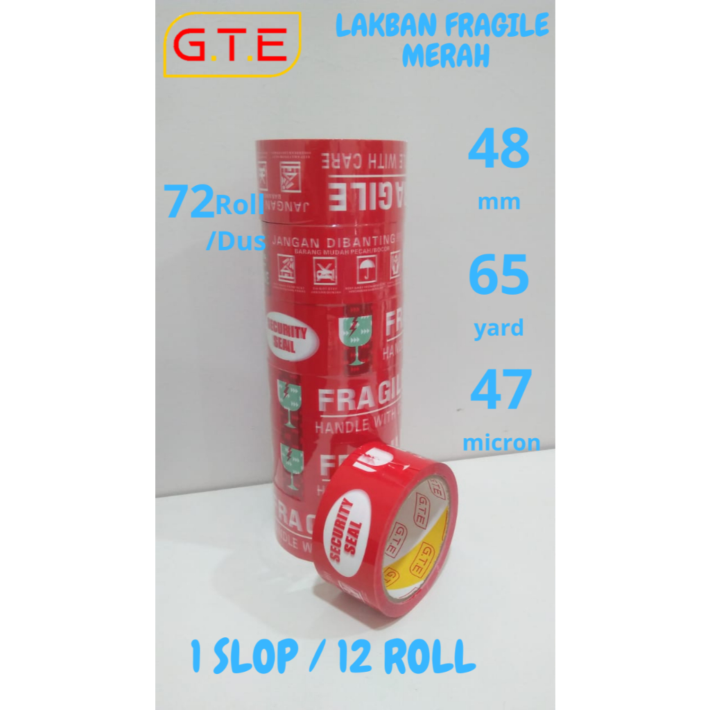 

6PCS (1 SLOP) G.T.E LAKBAN FRAGILE MERAH JANGAN DIBANTING 48MM X 65YARD