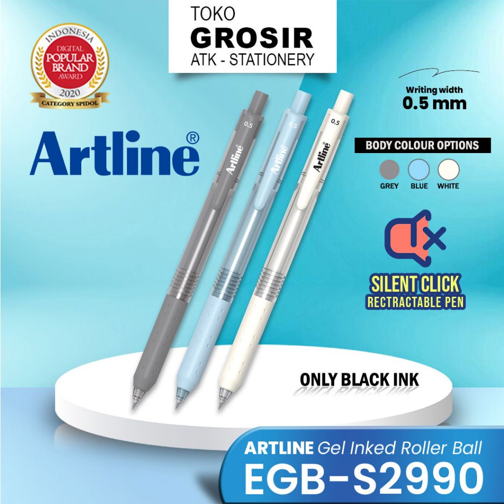 

Bolpoin Silent Click Retractable EGB-S2990 / Gel Inked Roller Ball Super Comfort Grip 0.5 mm Artline