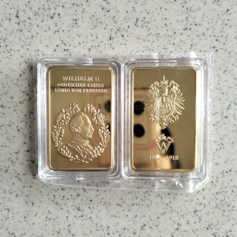 Koin Souvenir Emas Batangan 1 Oz Wilhelm II German Emperor 1888 - 1918 Gold Bar + Kapsul