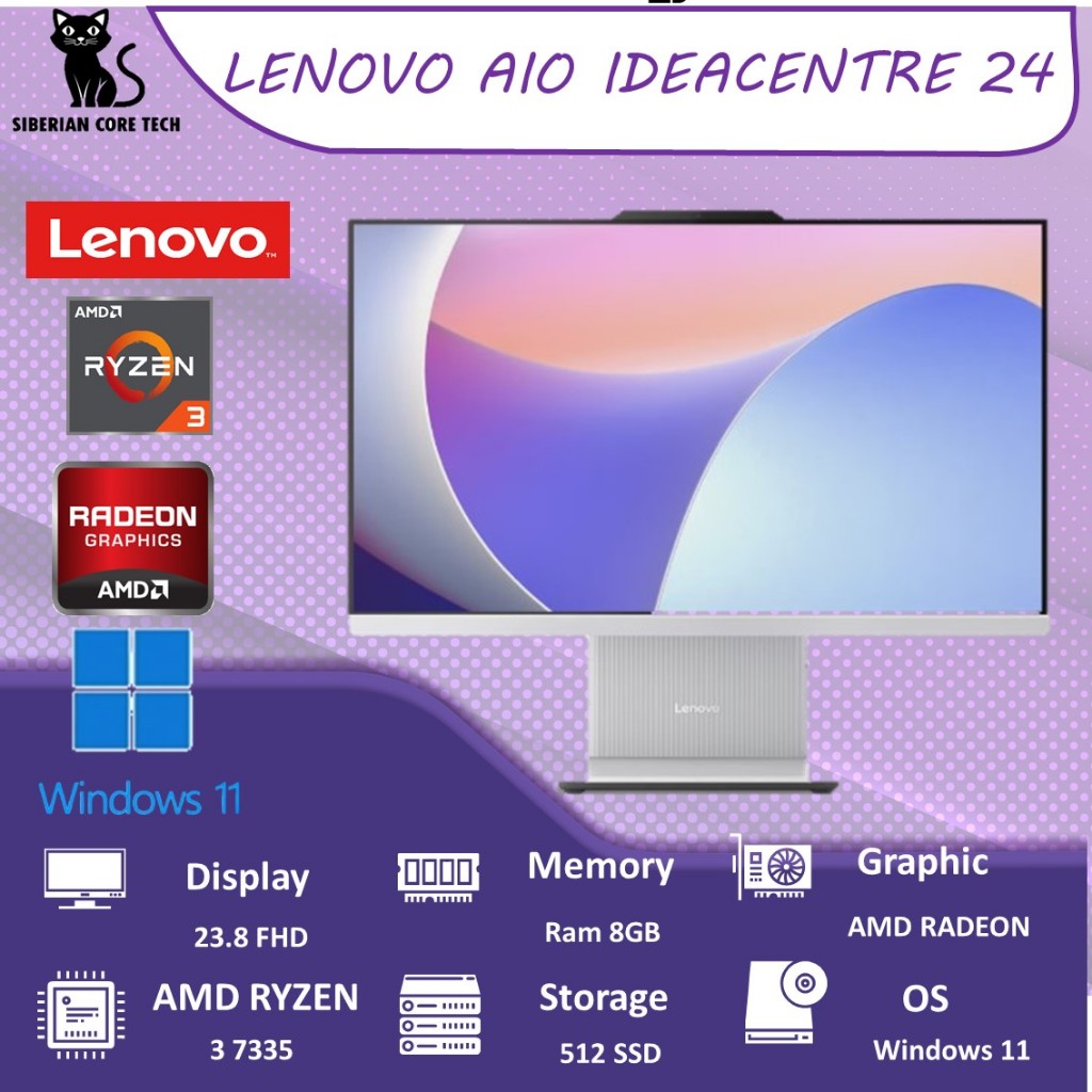 LENOVO AIO IDEACENTRE 24 RYZEN 3 7335 8GB 512GB W11+OHS 23.8FHD IPS GRY