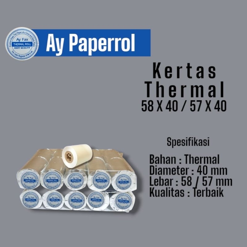 

KERTAS STRUK KASIR THERMAL 57X40 / 58X40 PAPER ROLL TERMAL EDC PRINTER BLUETOOTH