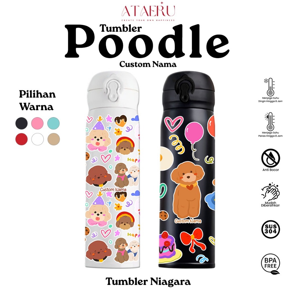 Tumbler Anjing Poodle Botol Minum Anjing Poodle Kesayangan Custom Nama