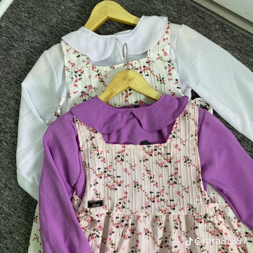 wajib punya jisoo gamis overall anak perempuan ala korea 3 sampai 15 tahun bahan louis cringkle