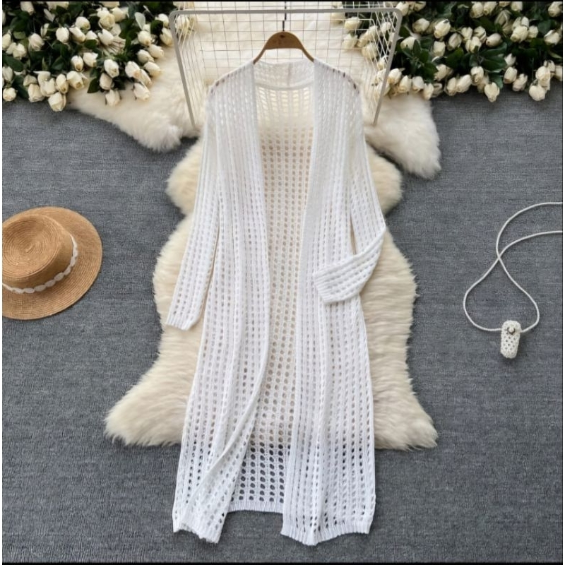 Zie atasan Long cardigan motif jaring premium knitwear EV 2925