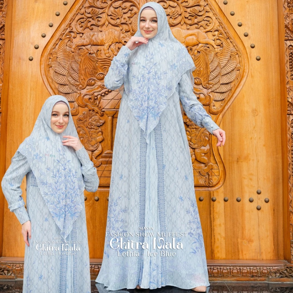 Set Gamis Dress Ceruty Babydoll Printing Premium Syari Branded Mewah Masya Syari Original Terbaru Le