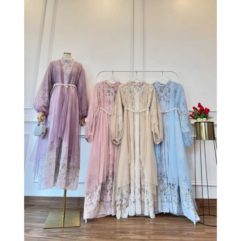 New gamis ceruty free ikat pinggang cantik &outer tile lepas pasang