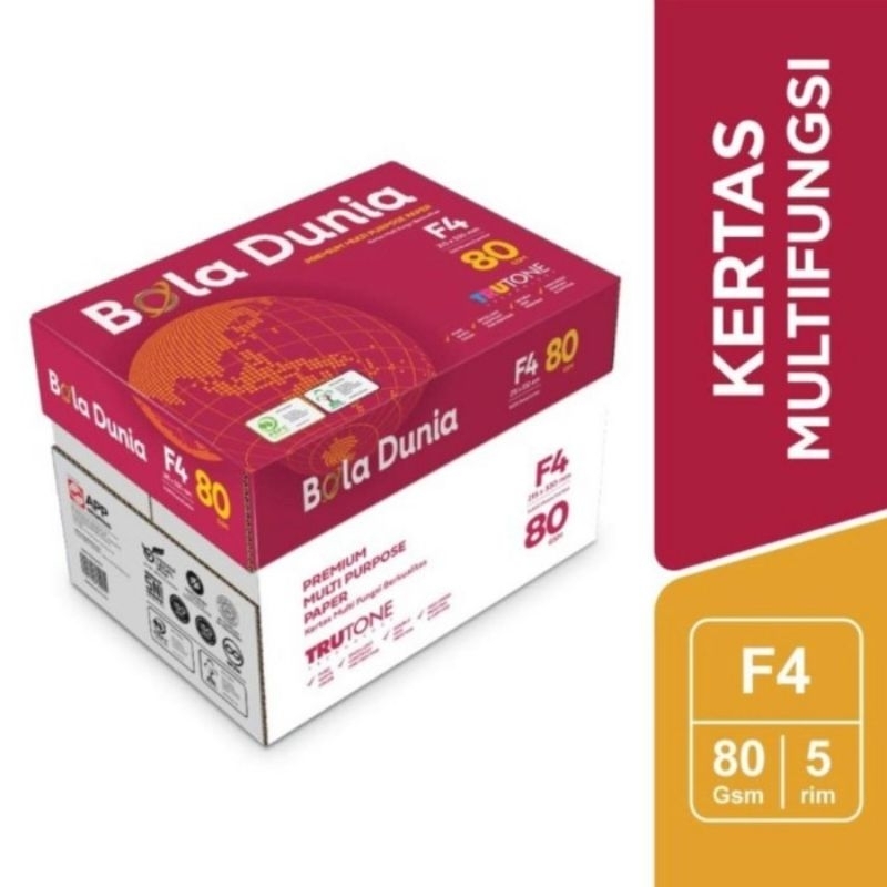 

GRAB/GOSEND Kertas Hvs F4 80gsm BOLA DUNIA 1 Dus (5rim/2500 Lembar)
