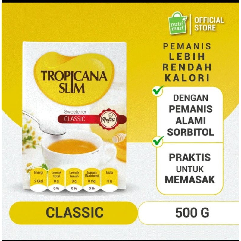 

Tropicana Slim Classic klasik 500 g gr 500g 500gr refill pemanis buatan rendah kalori sweetener