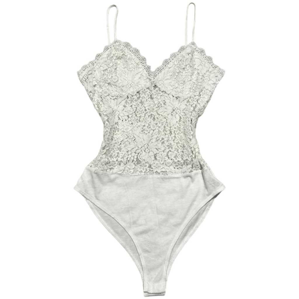 Floral Lace Sexy White Bodysuit | See through renda brukat prada jaring rajut knit bunga flower scal