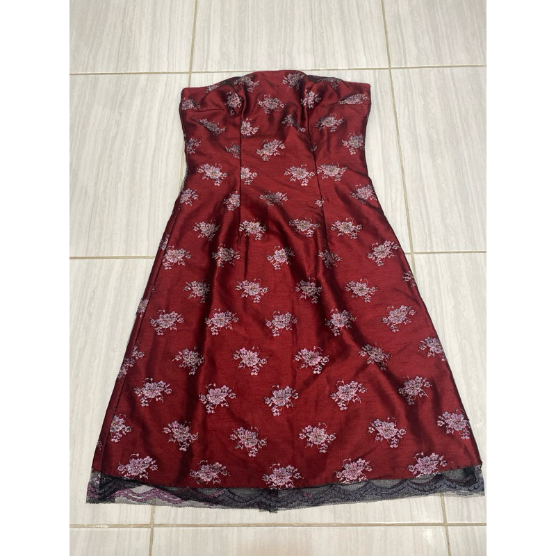 PRELOVED mini dress kemben pesta seksi brokat gliter kilap tile merah hitam