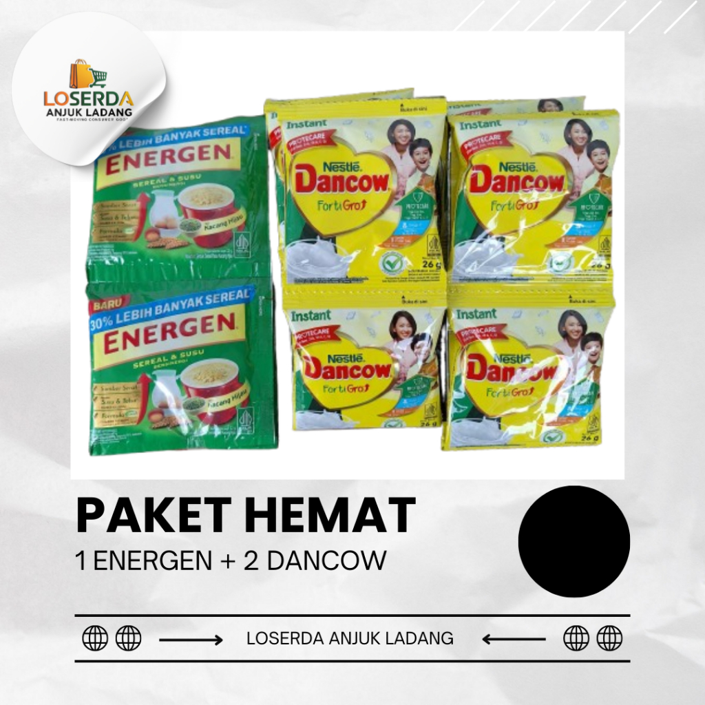 

[Paket Hemat 8] - 1 Energen Kacang Hijau + 2 Dancow Vanila (3x10) Sch