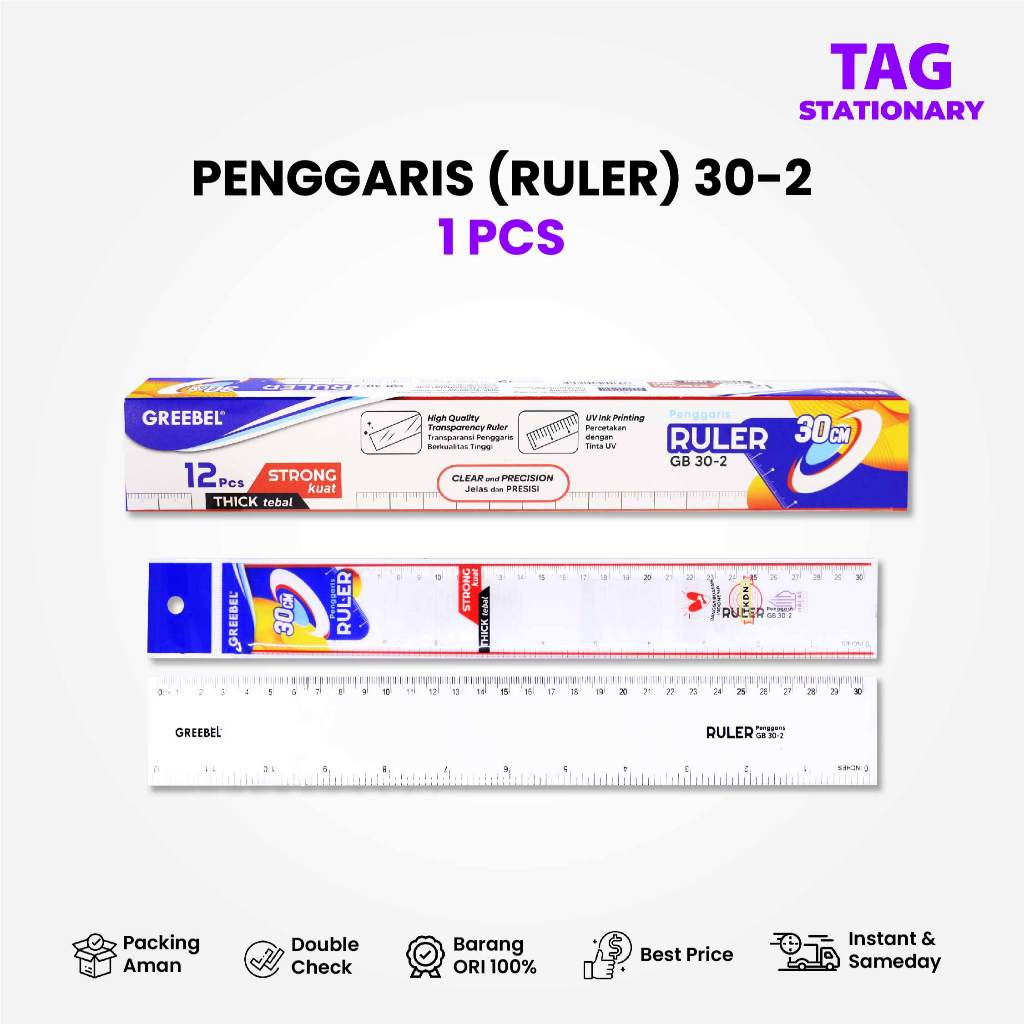 

GREEBEL Penggaris Plastik 30cm / RULER 30-2 (PCS) / Penggaris Bening Timur Agung Grosir