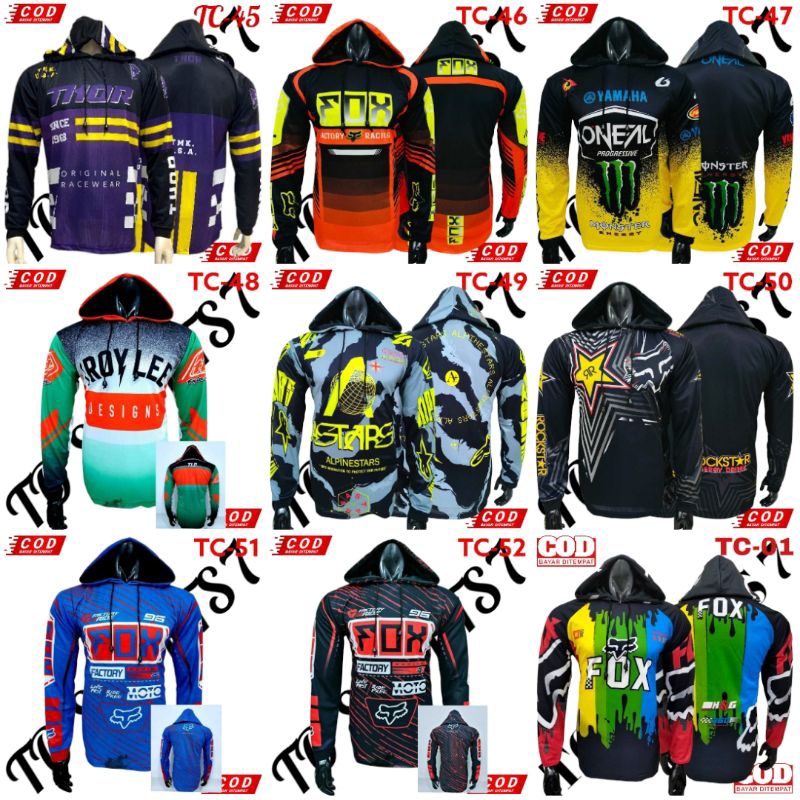 BAJU MOTOR CROSS TRAIL DEWASA HOODIE BERTOPI NEW TERLARIS LENGAN PANJANG BAHAN DRY FIT PRINTING / BA