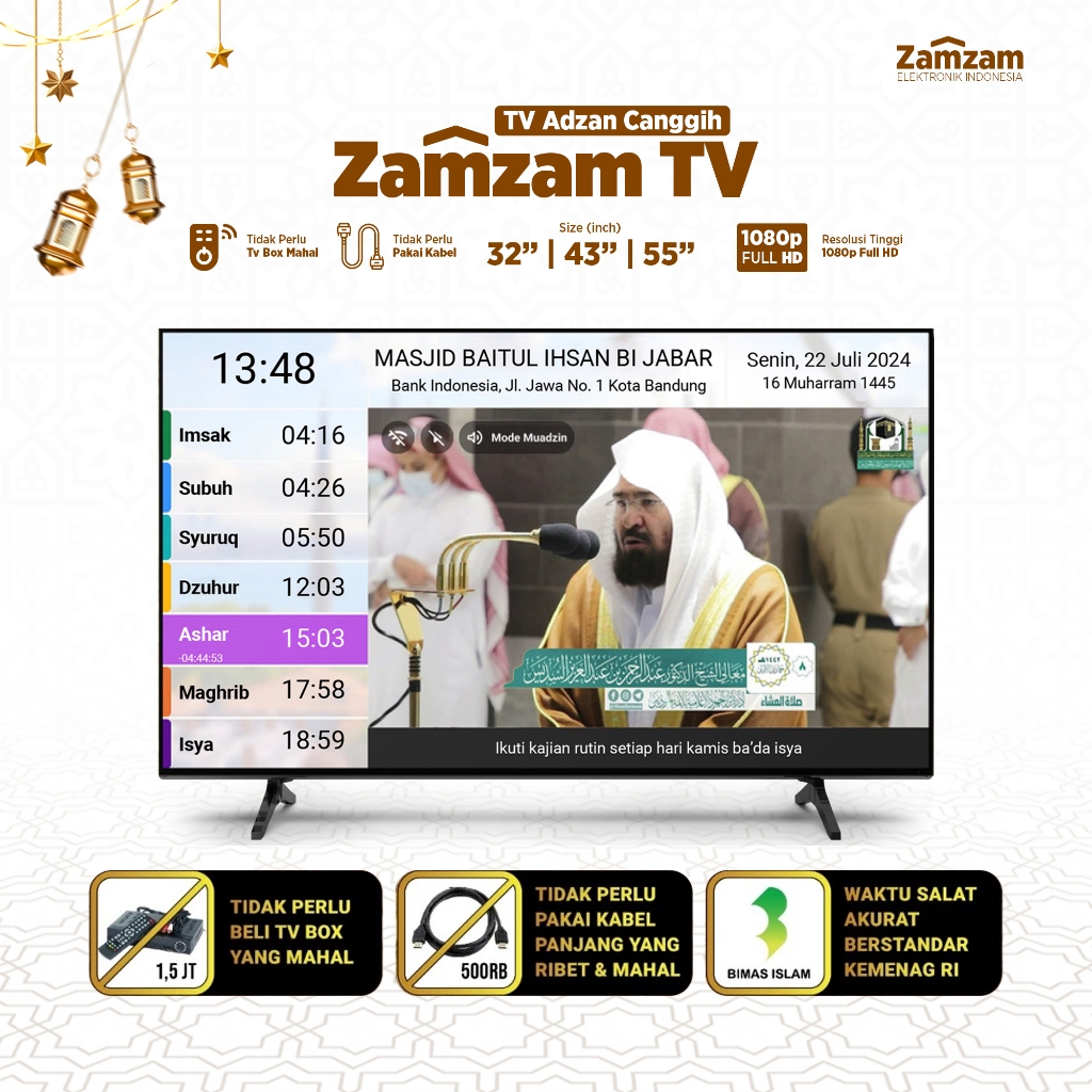 Zamzam TV - TV Azan Masjid - Jam Masjid Pengingat Waktu Salat