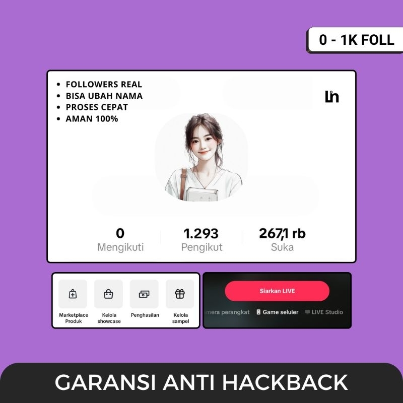 Akun TikTok Follower 1k Fyp Permanen Followers Aktif Indo Bisa Live / Affiliate Garansi Anti HackBac