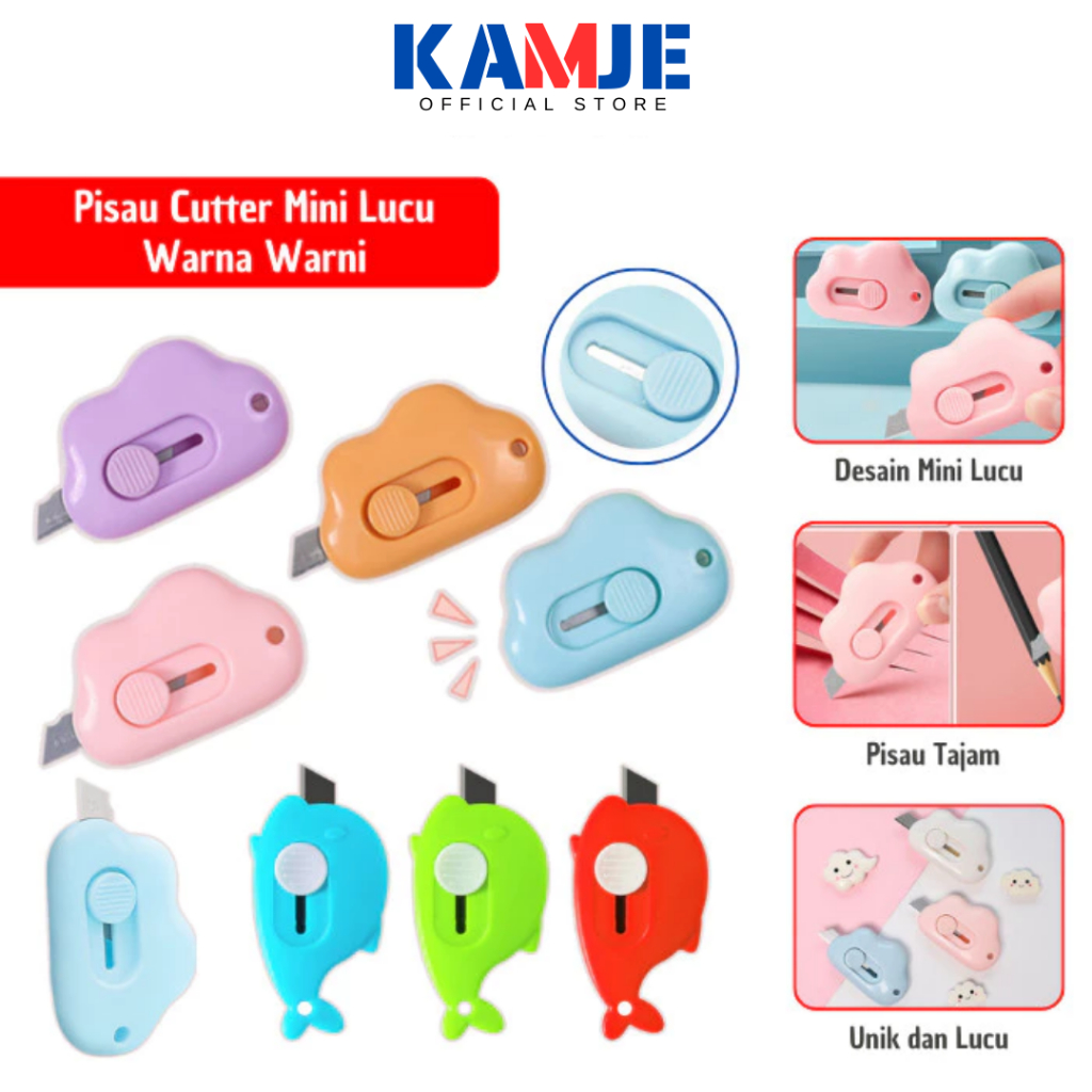 

KAMJE Pisau Cutter Kater Mini Kecil Lucu Pemotong Kertas Plastik Unboxing Paket Serbaguna