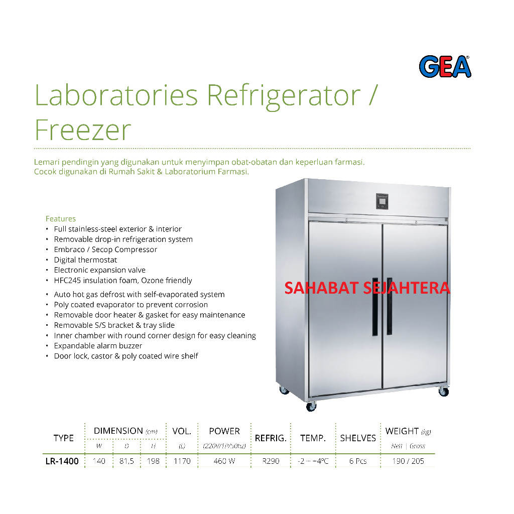 GEA Laboratories Refrigerator LR-1400 – Kulkas Freezer Medis untuk Sampel & Obat
