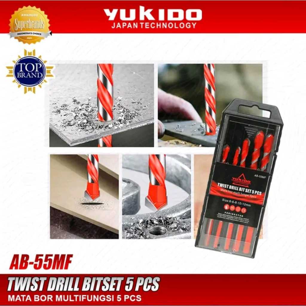 Mata bor multifungsi set 5pcs bahan Baja bisa untuk semua jenis pengeboran besi kayu tembok beton YU