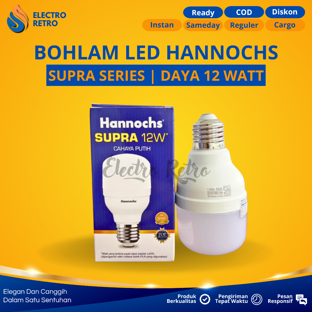 LAMPU LED HANNOCHS 12 WATT BOHLAM HANNOCHS SUPRA SERIES 12 WATT CAHAYA PUTIH LAMPU HANNOCHS 12w LED