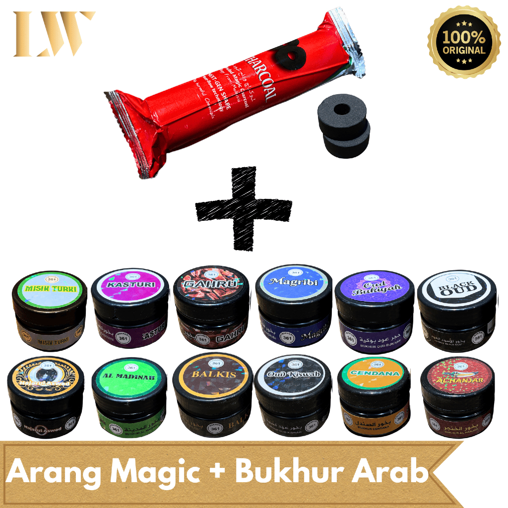 Paket Bukhur Buhur Wewangian Arab + Arang Magic/Bukhur Bubuk Arab Gahru/Oud Bukiyah/Oud Kiswah 30gr