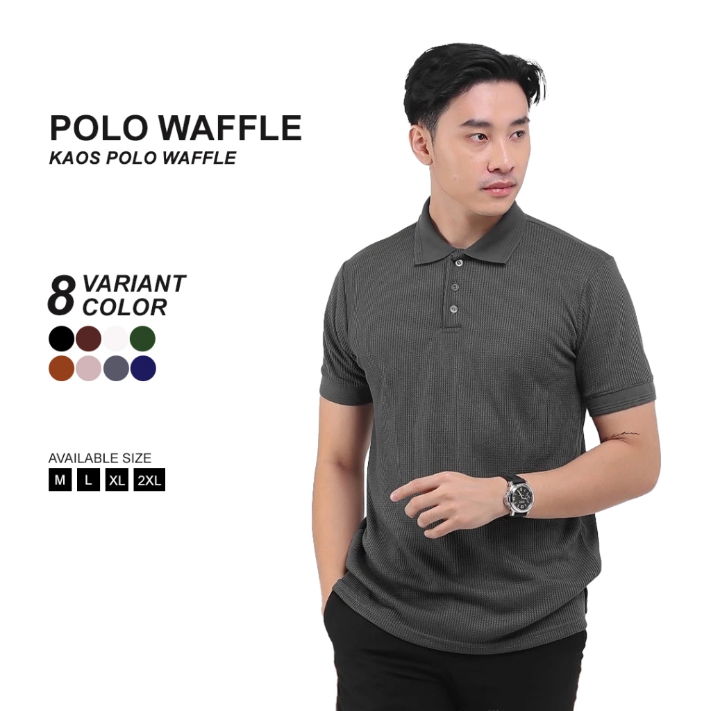 BROGUY Kaos Polo Shirt Pria Waffle - Dark Grey