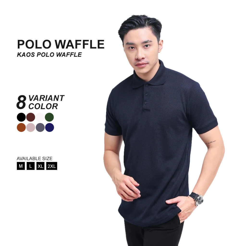 BROGUY Kaos Polo Shirt Pria Waffle - Navy