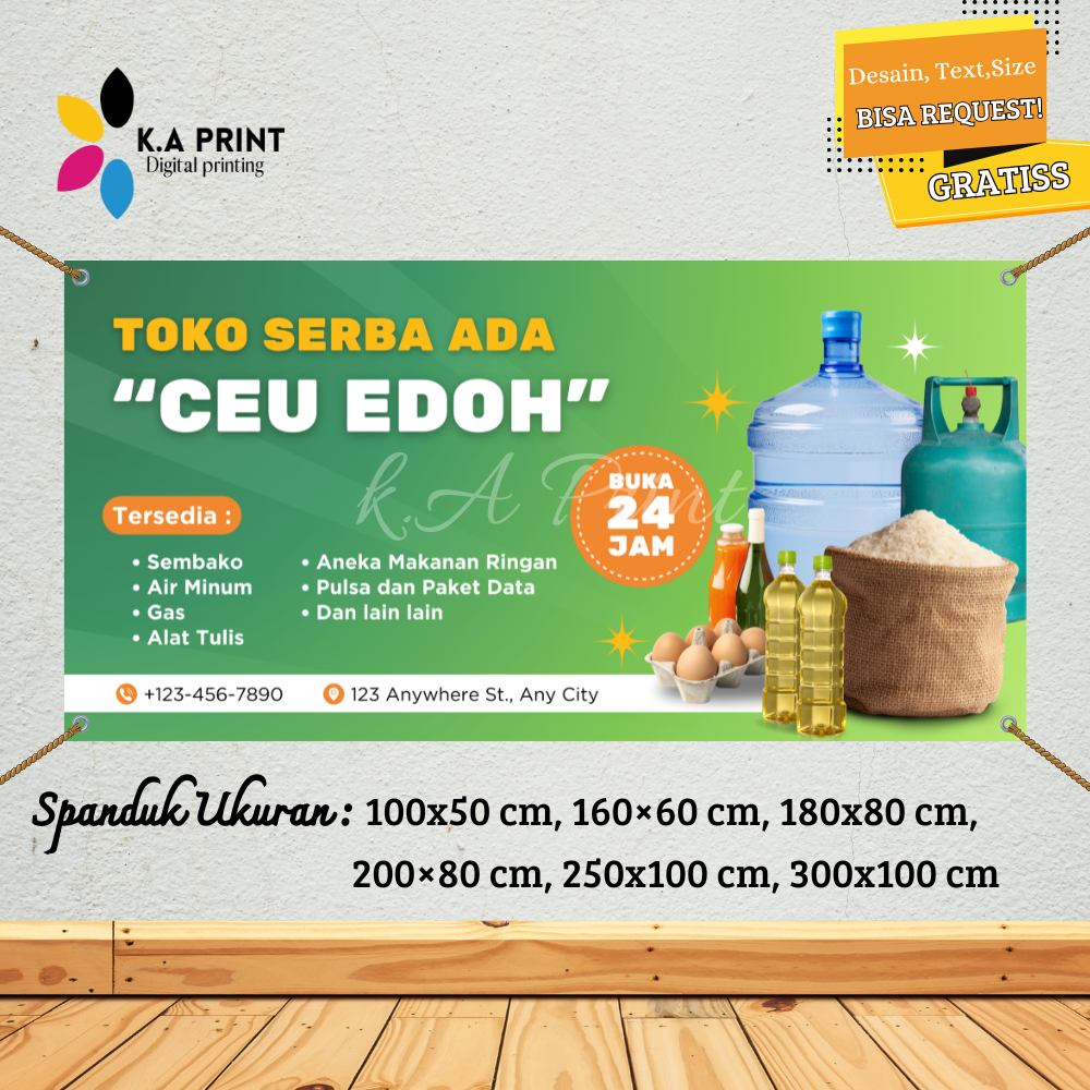 Cetak Spanduk Banner Jualan Warung Sembako Warung Serba AdaToko Kelontong Bisa Request Hijau MMT Spa