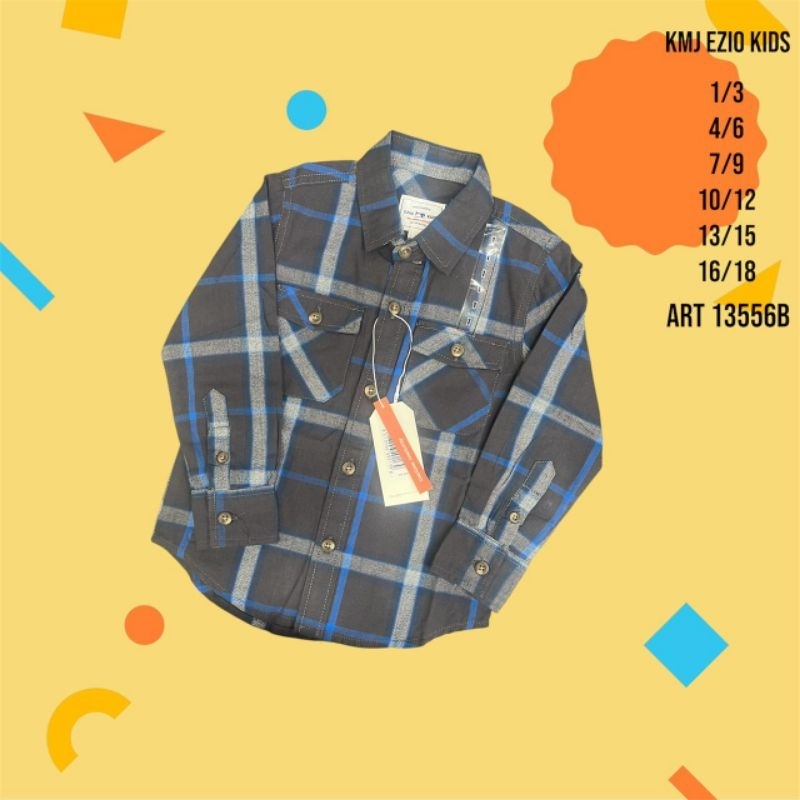 EZIO KIDS Kemeja Premium Lengan Panjang Kerah Garis-Garis - HIJAU PUTIH & HITAM PUTIH