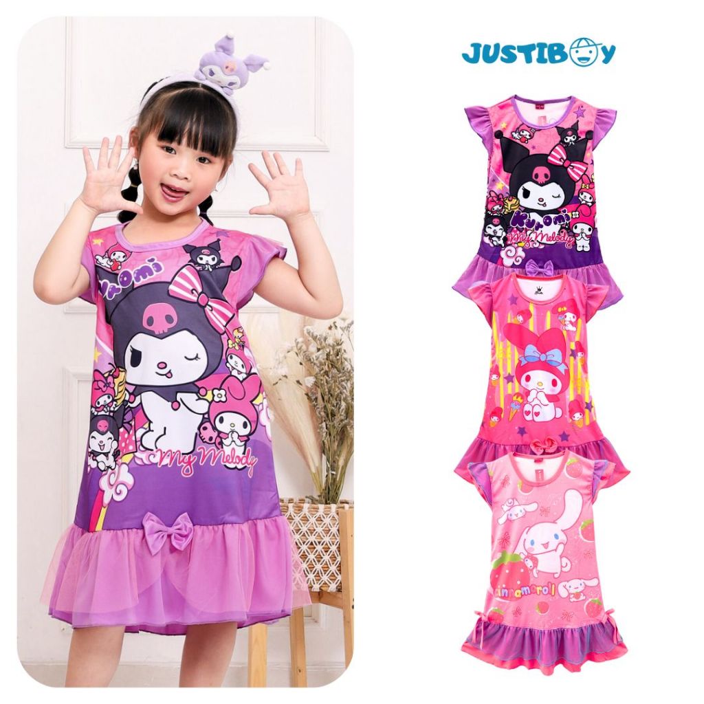 Dress Anak Perempuan Sanrio Kuromi Lengan Ruffle Umur 4 - 10 Tahun [JULIA]