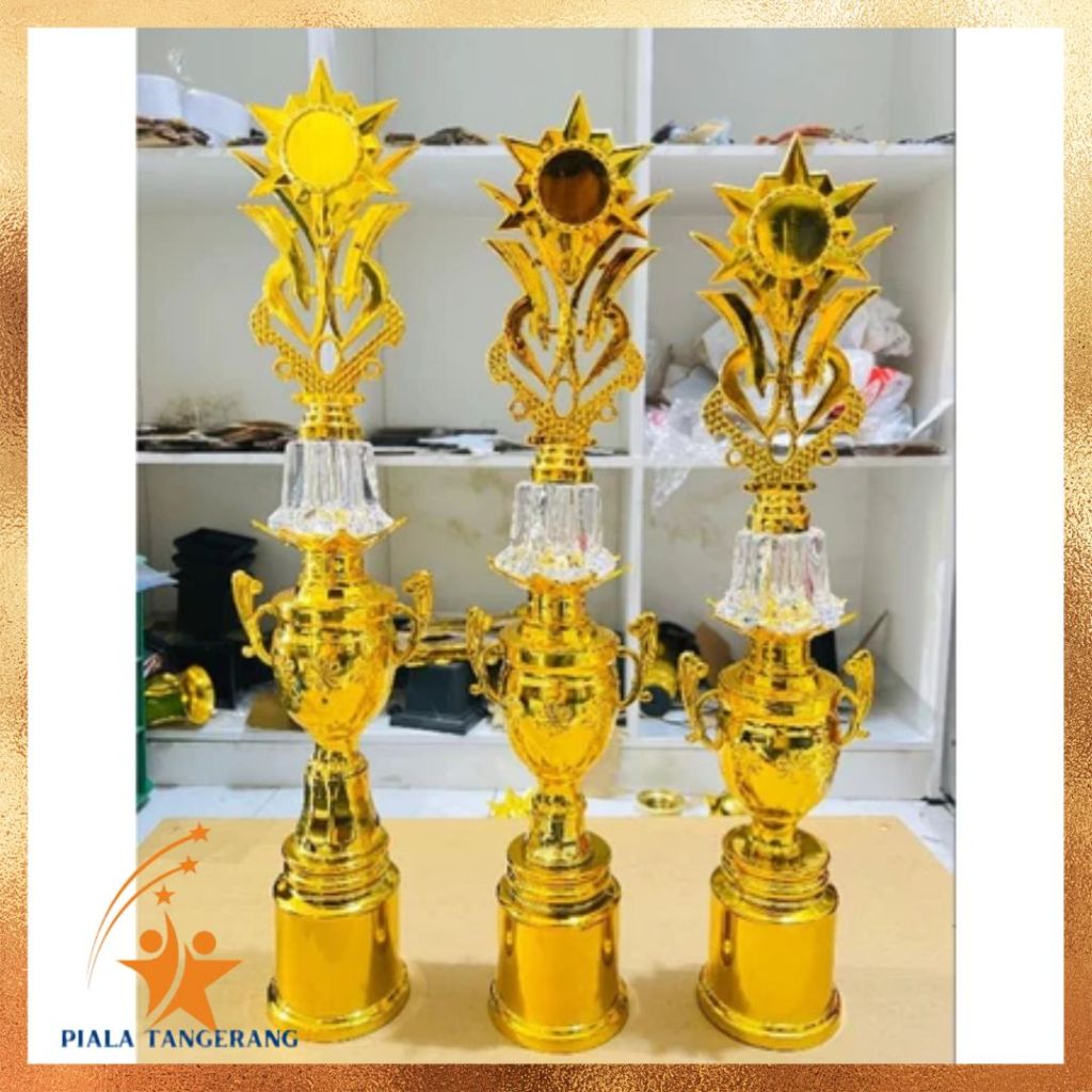 PIALA SATUAN JUARA 1-3 CUP GUCI BUNGA EMAS KACA TINGGI tinggi 48-55 cm