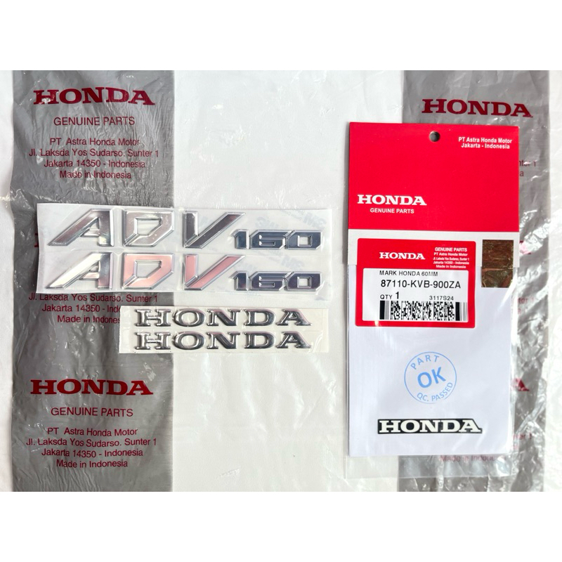 Emblem logo satu set/satu pasang tulisan lambang honda ADV 160 silver  Timbul asli adv 160 tinggal p