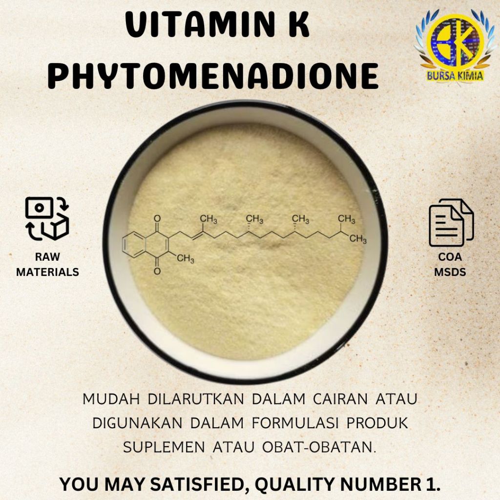 Bentuk Alami Vitamin K (Phytomenadione) 10gr / Bubuk Vit K1 Obati Gangguan Pembukan Darah