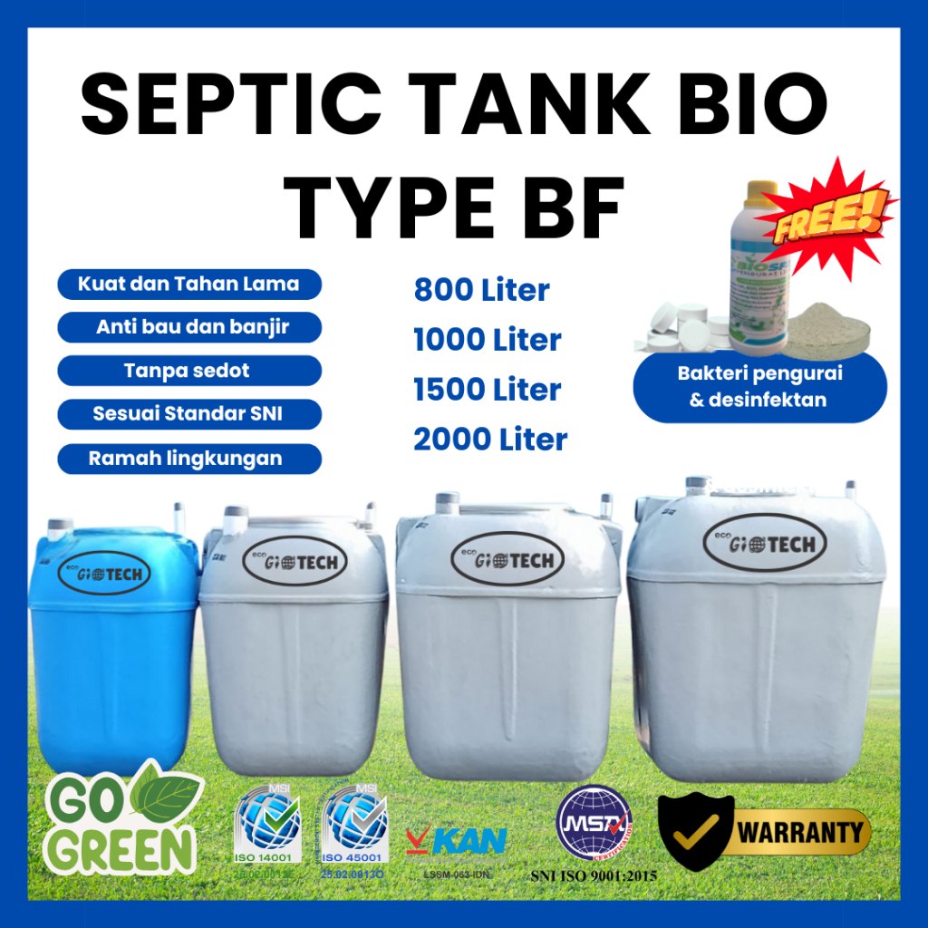 Septic Tank Bio Tipe BF Bahan Fiber Volume Tangki 800 Liter, 1000 Liter, 1500 Liter, 2000 Liter | Se