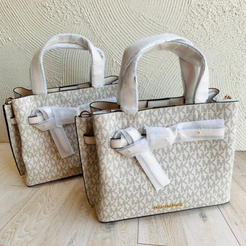 MK Emilia Small Logo Satchel Bag Light Cream Multi n