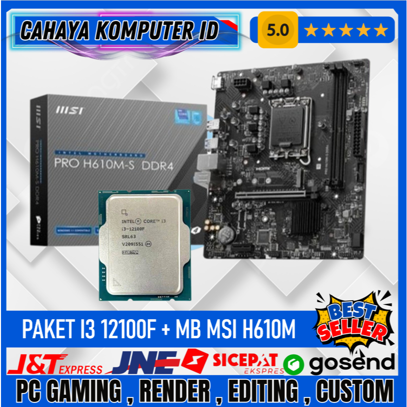 PAKET Intel Core I3 12100F TRAY (Gen 12) LGA 1700 + Motherboard MSI H610M DDR4 Bergaransi