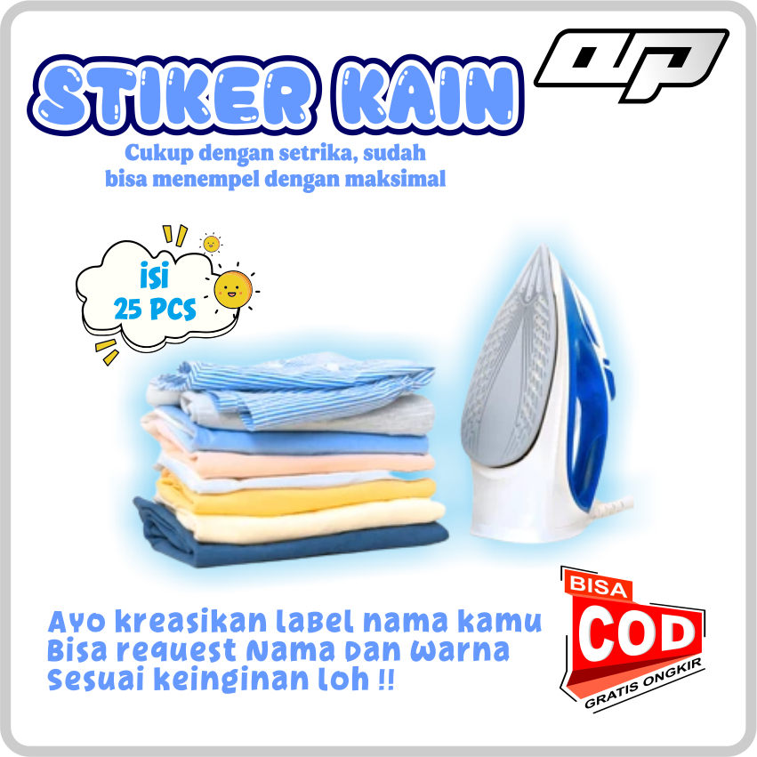 

[ 1 HARI JADI ] Stiker kain Label baju Sablon setrika custom Sticker kain DTF Sticker nama custom STIKER UNTUK KAIN tinggal di Setrika