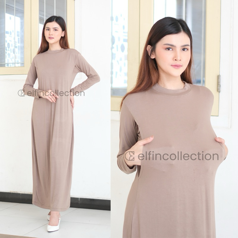 Manset Gamis Busui Lengan Panjang Turtleneck | Inner Dress Ibu Menyusui Kaos Rayon Premium | Inner D