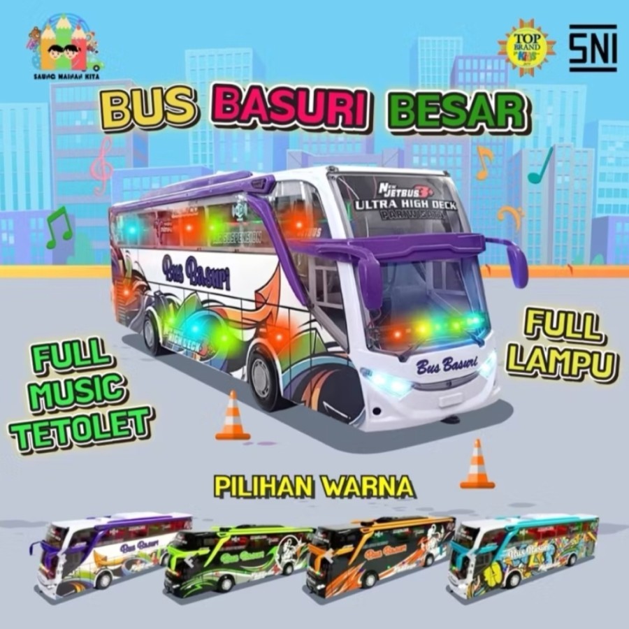 RAJA-MAINAN MOBIL BUS BASURI JUMBOMAINAN MINIATUR BUS OLENG BASURI VIRAL/MAINAN ANAK BUS TELOLET JUM