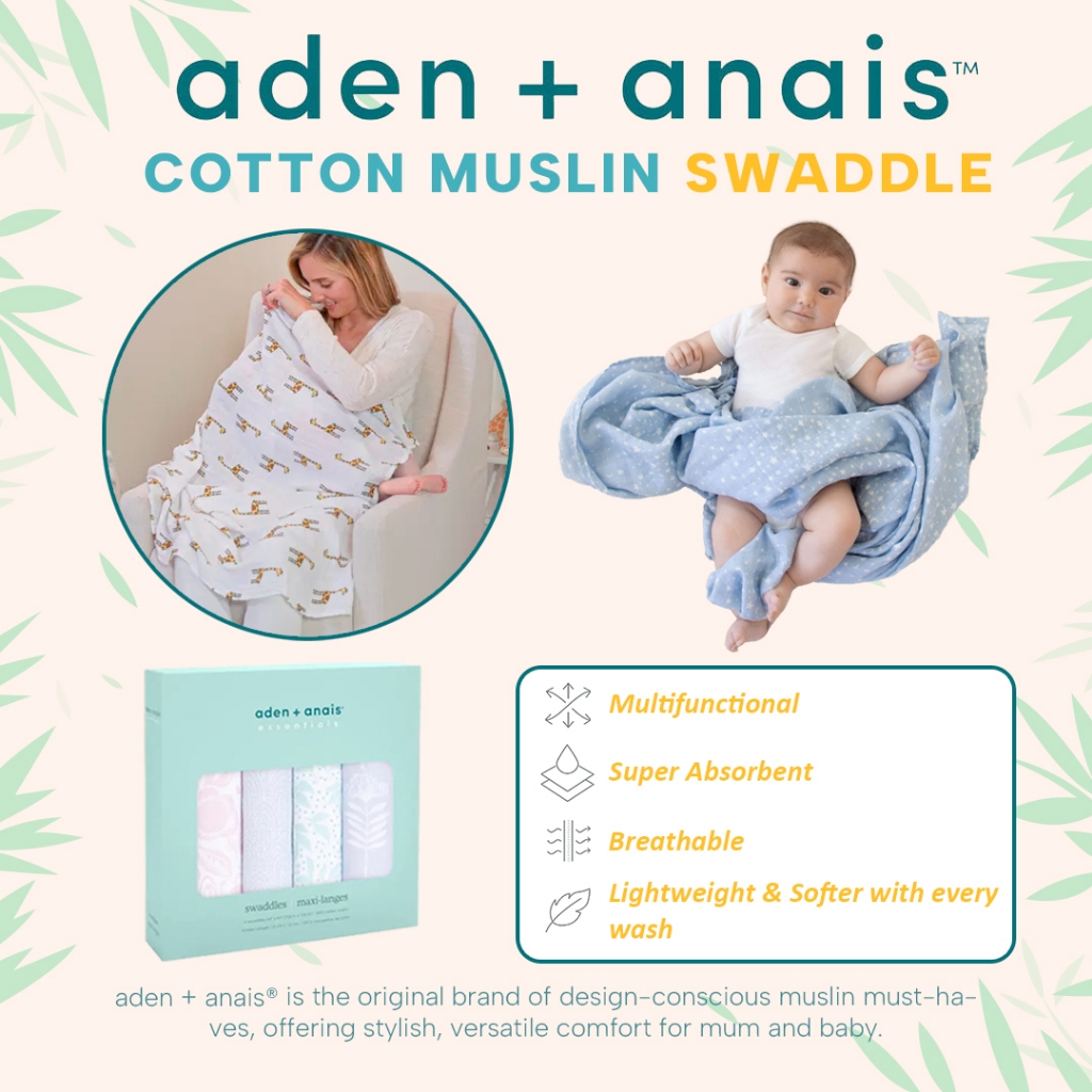 Aden + Anais Classic Muslin Cotton Muslin Swaddle Blankets / Bedong Bayi Premium