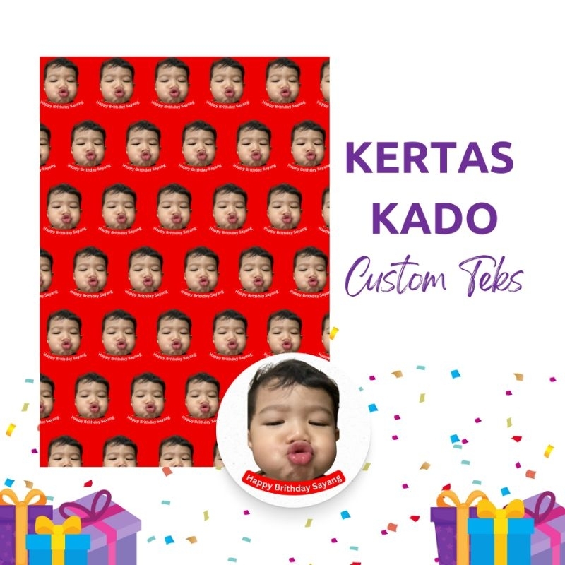 

KERTAS KADO Custom TULISAN dan FOTO - Gift Paper Custom Photo - FREE DESIGN - Bisa Pakai Design Sendiri