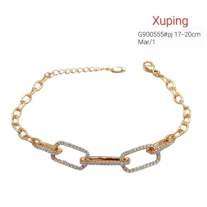 Gelang rantai krepyak rolex plat mata batu merk XUPING jewelry