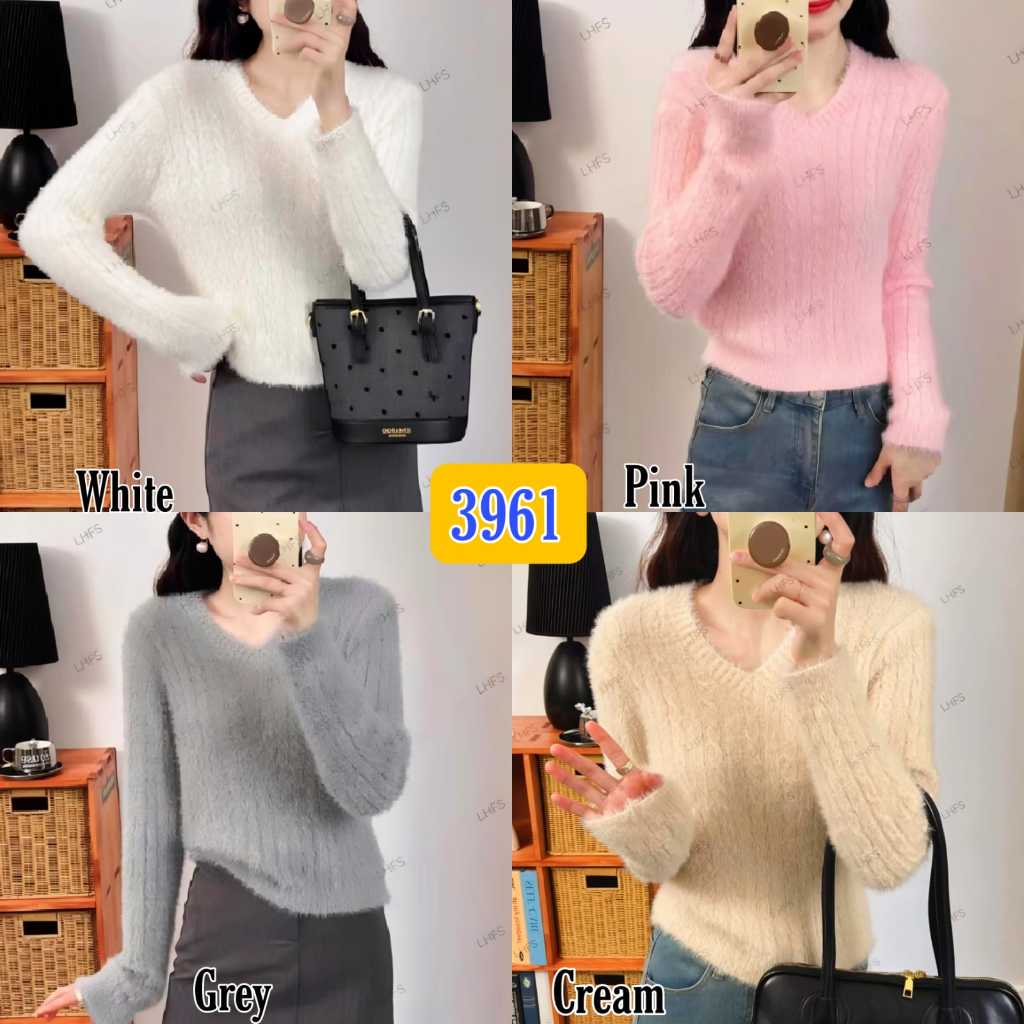 yennyfashionshop/Blouse Panjang Rajut 3961/Atasan Korea Import Bulu Ootd Dewasa Wanita Remaja Casual